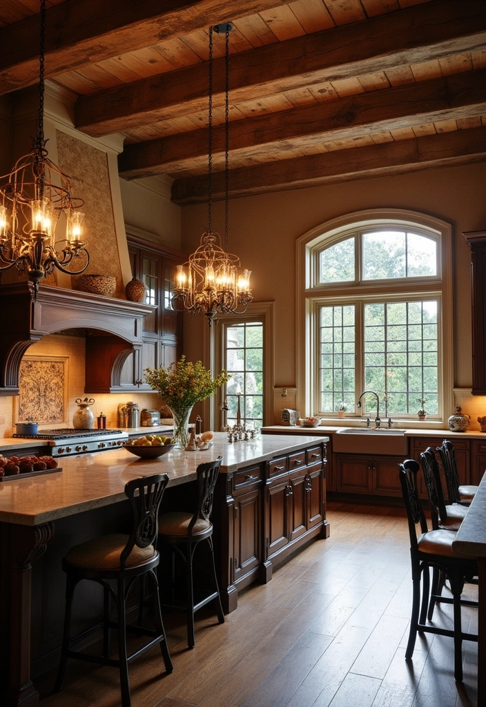 19 Cozy French Chateau Kitchen Inspirations to Elevate Your Cooking Space! - 4. Opulent Lighting Fixtures