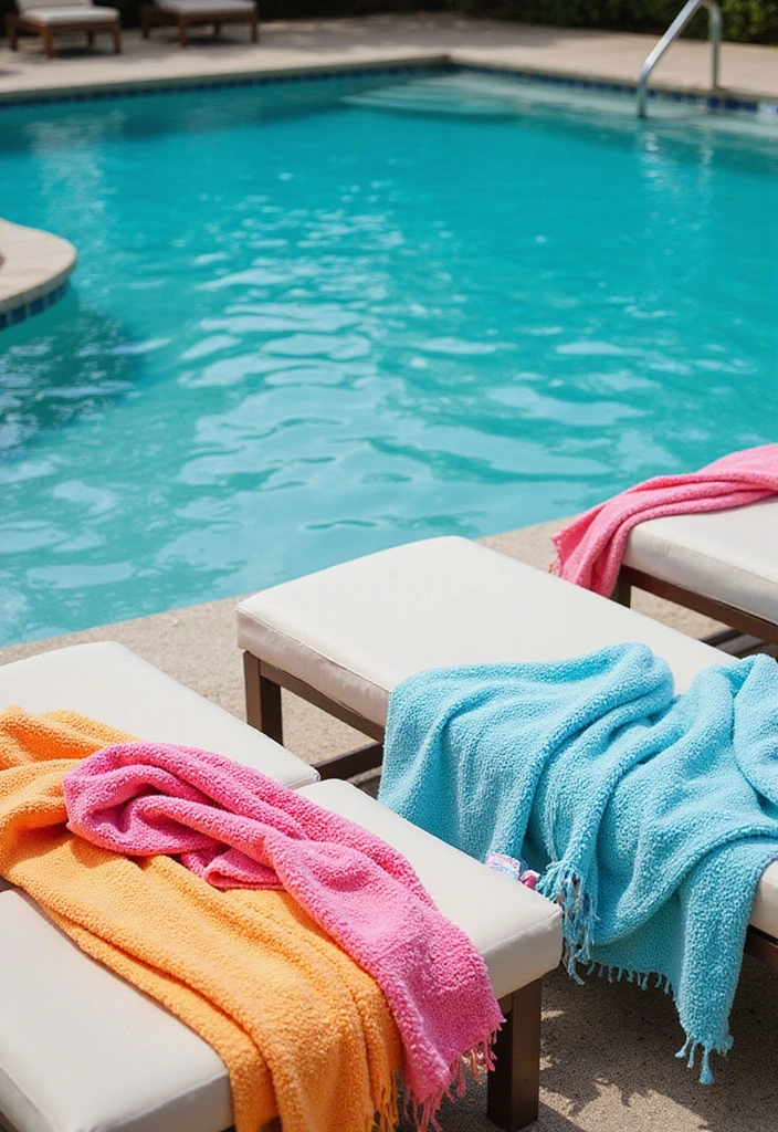 27 Budget-Friendly Backyard Pool & Patio Ideas That Will Transform Your Summer! - 24. Colorful Beach Towels