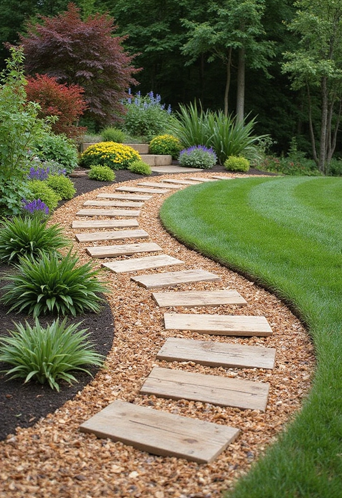 22 Rustic Sloped Backyard Landscaping Ideas on a Budget You Can't Miss! - 20. Pathway Ideas with Wood Chips