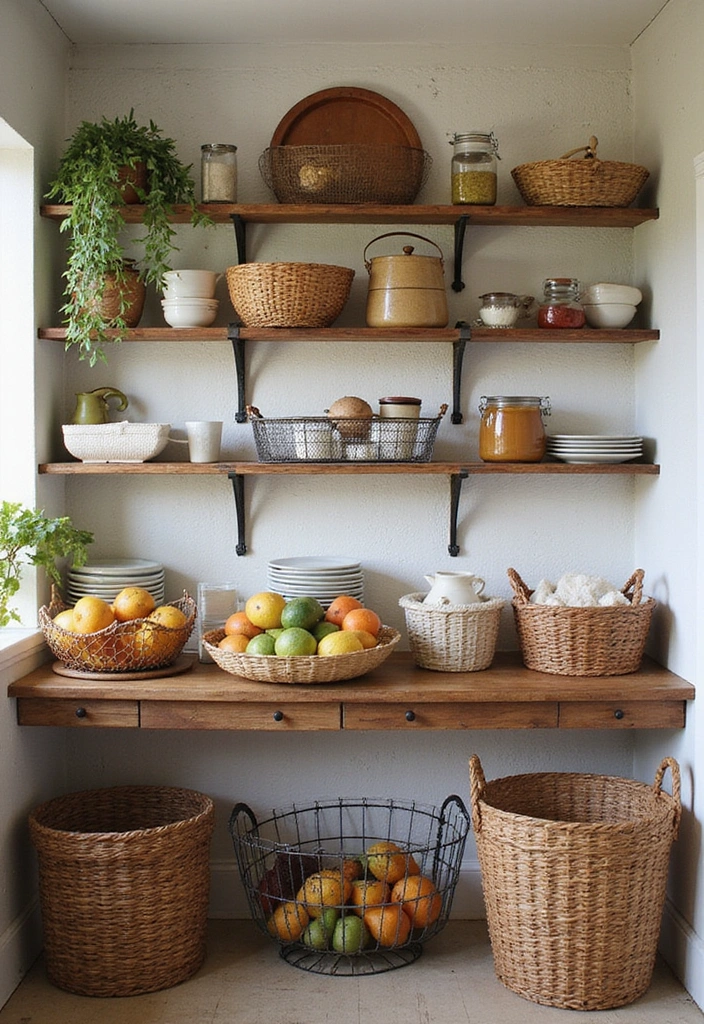 How to Maximize Style and Space in Your Small Vintage Country Kitchen - 6. Incorporate Baskets for Storage