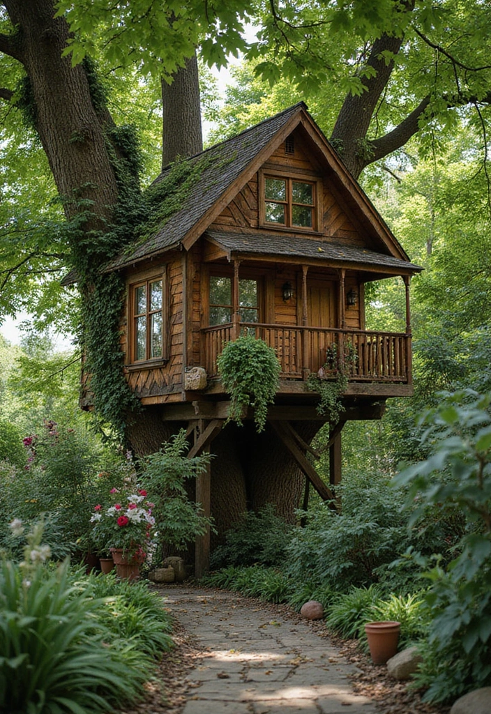 15 Nature-Inspired Wooded Backyard Landscape Designs You’ll Want to Copy ASAP! - 11. Playful Tree Houses