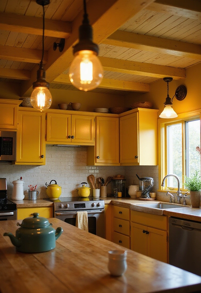 12 Vintage Yellow Farmhouse Kitchen Ideas That Will Brighten Your Home! - 4. Farmhouse-Style Lighting Fixtures