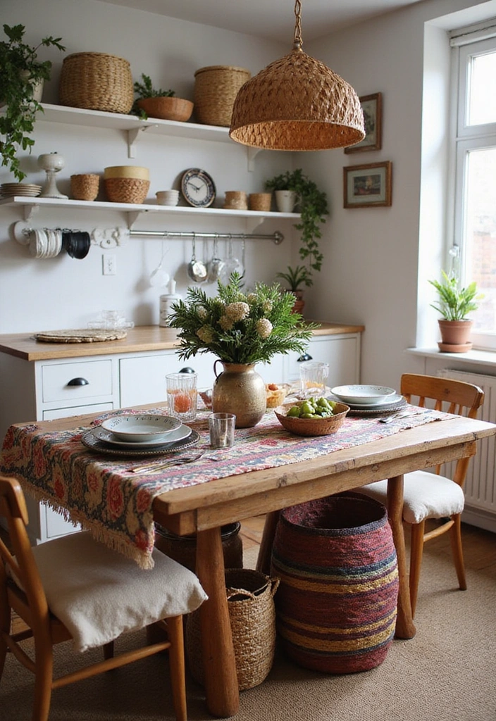 10 Hacks to Maximize Style in Your Small Bohemian Kitchen with Plants - 2. Layer Textures with Fabrics