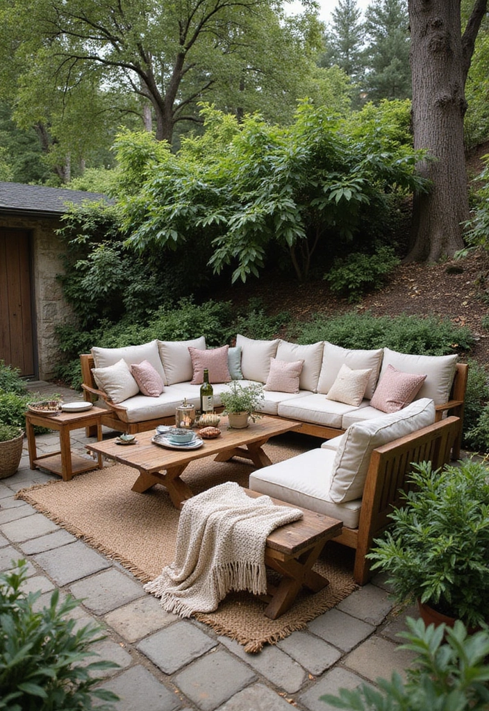 22 Rustic Sloped Backyard Landscaping Ideas on a Budget You Can't Miss! - 8. Rustic Outdoor Furniture