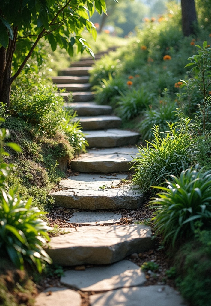 22 Rustic Sloped Backyard Landscaping Ideas on a Budget You Can't Miss! - 2. Natural Stone Pathways