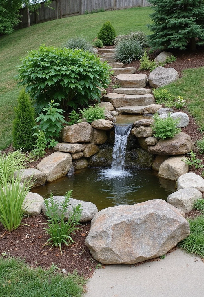 22 Rustic Sloped Backyard Landscaping Ideas on a Budget You Can't Miss! - 11. Water Features