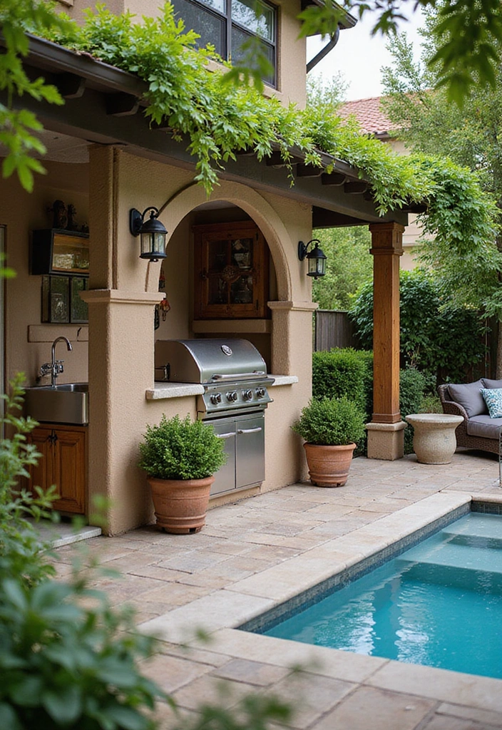 16 Genius Small Outdoor Kitchen Ideas for Pool Areas That Maximize Fun! - 5. Undercover BBQ Pavilion
