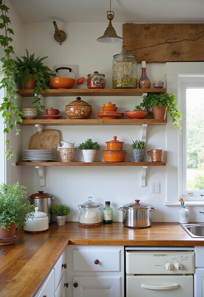 10 Hacks to Maximize Style in Your Small Bohemian Kitchen with Plants - 1. Embrace Open Shelving
