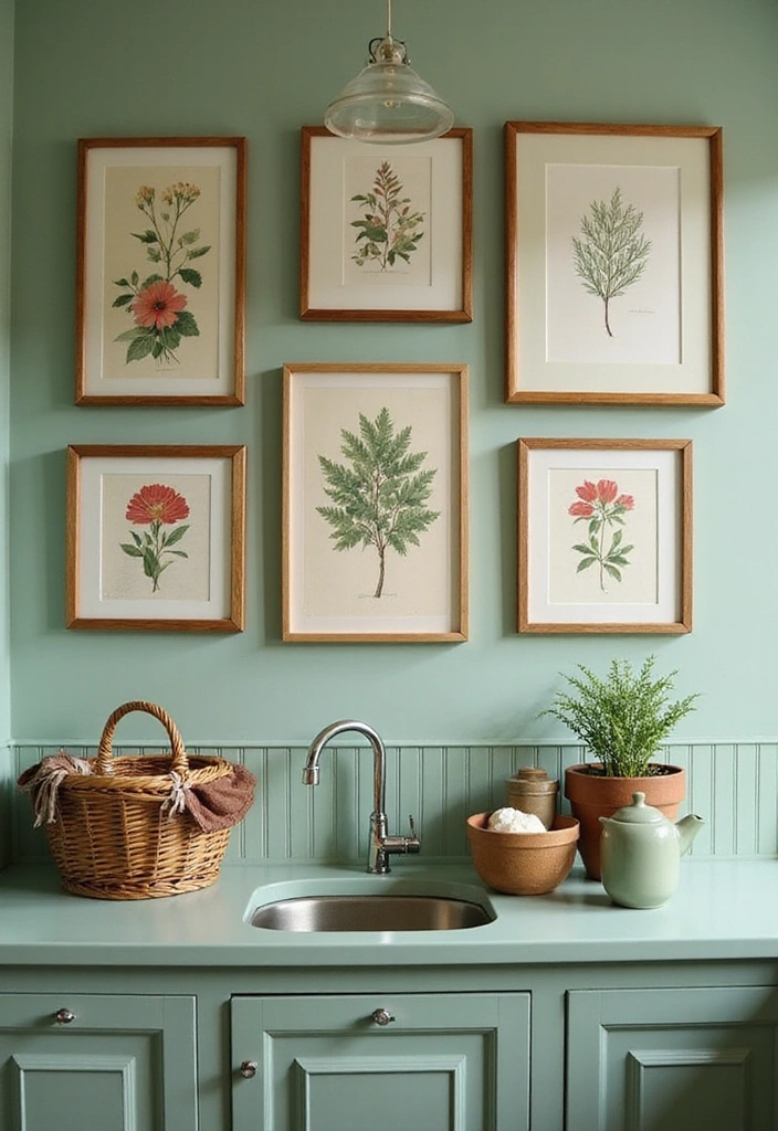 20 Vintage Sage Green Kitchen Ideas That Embody Timeless Charm! - 10. Vintage Wall Art