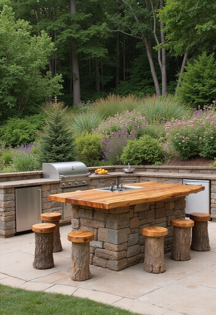 18 Dreamy Outdoor Kitchen Islands Perfect for Summer Gatherings (You Must See #16!) - 17. Rustic Stone Island