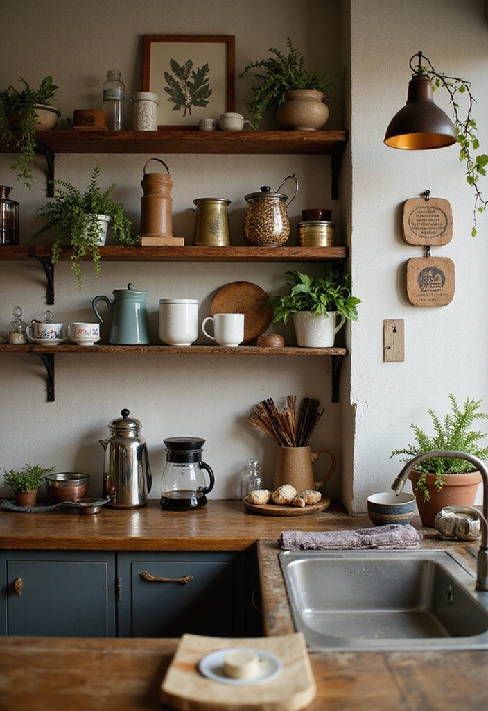 22 Boho Coffee Bar Decor Ideas to Create Your Own Cozy Café at Home! - 7. Rustic Shelving