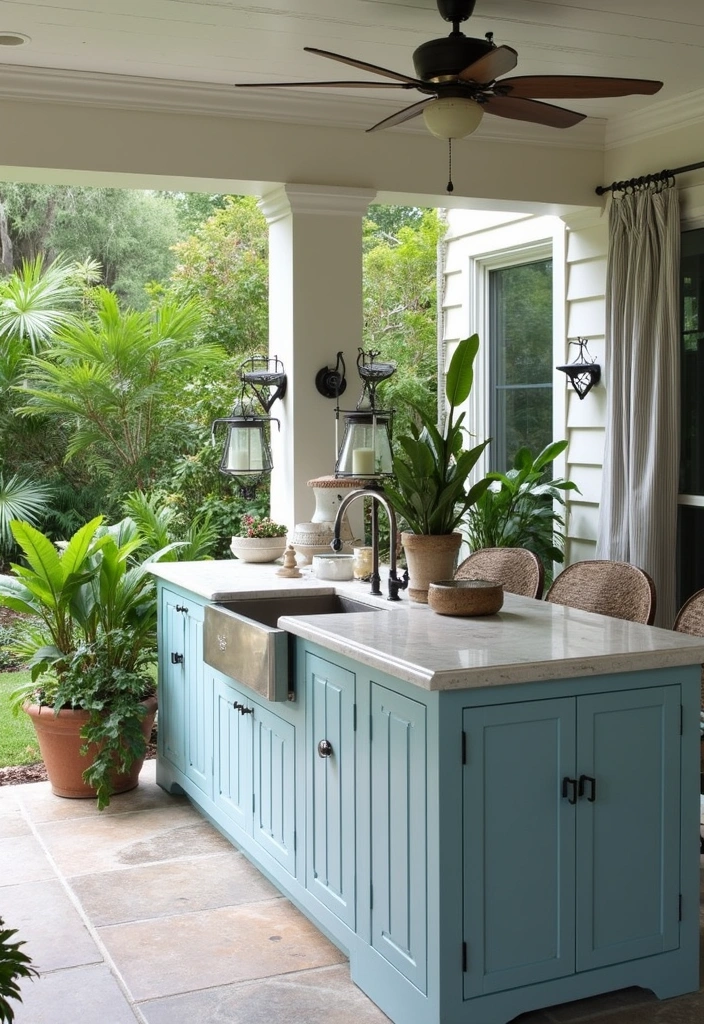 18 Dreamy Outdoor Kitchen Islands Perfect for Summer Gatherings (You Must See #16!) - 6. Chic Coastal Design