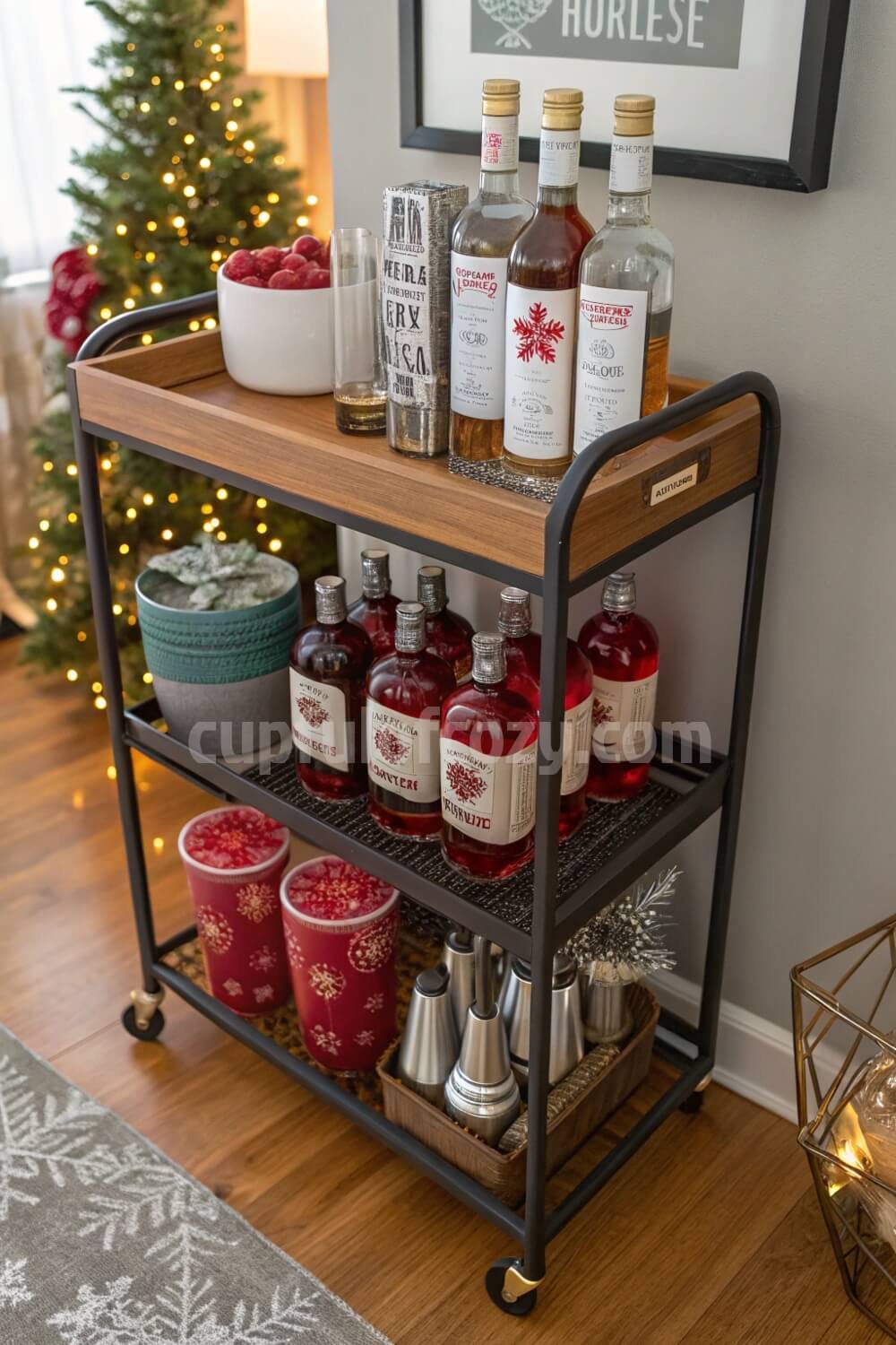 christmas-themed-bar-cart-display-on-a-budget