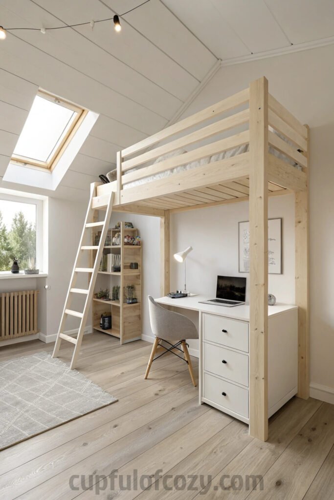 cozy-study-space-under-a-wooden-loft-bed
