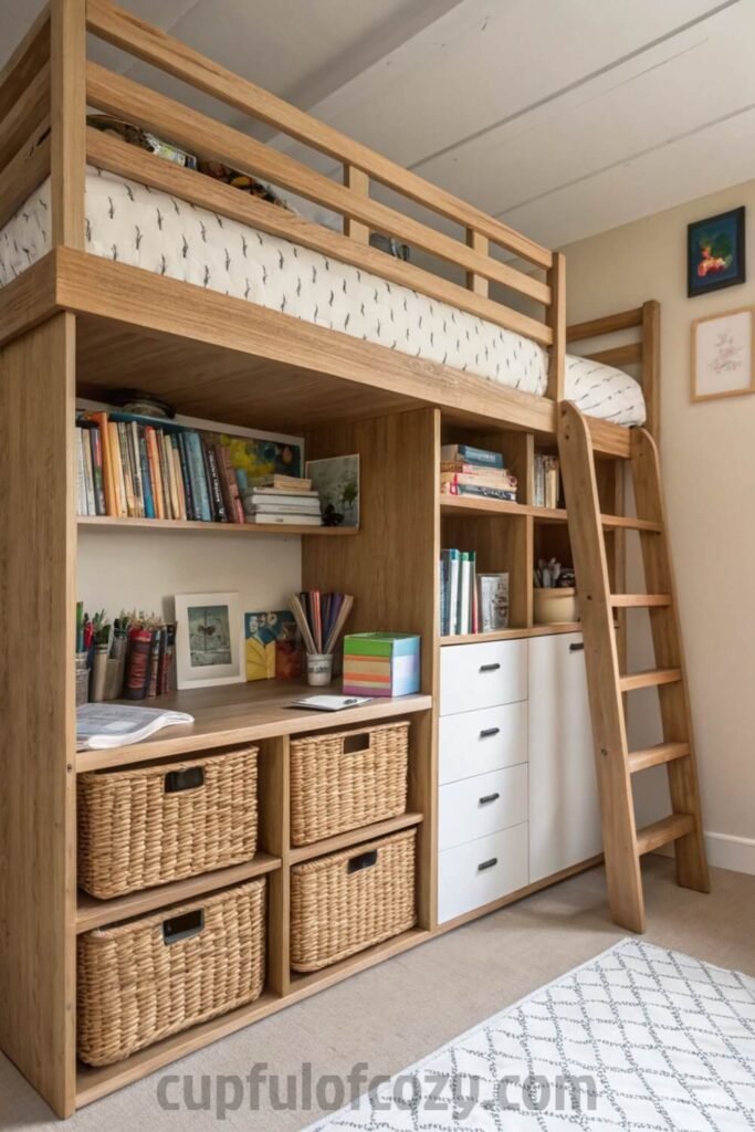 cozy-study-space-under-a-wooden-loft-bed