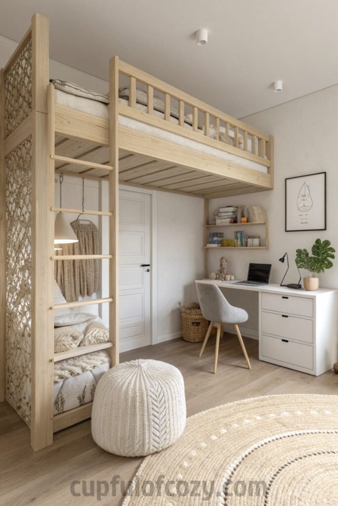 cozy-study-space-under-a-wooden-loft-bed