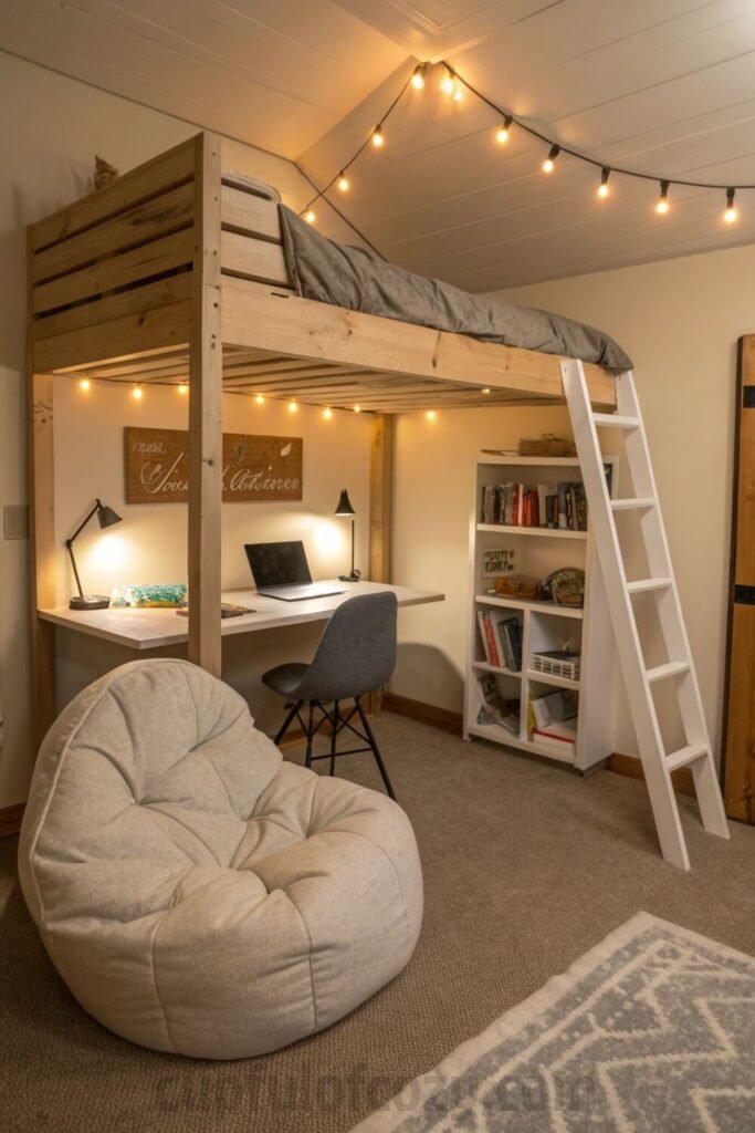 cozy-study-space-under-a-wooden-loft-bed