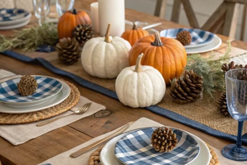 12 Rustic Farmhouse-Inspired Blue & White Thanksgiving Tablescape To Impress Your Guests