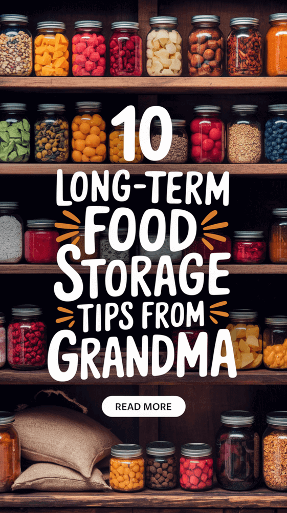 Grandma's tips for long-term food storage including pantry organization and food preservation methods. Learn smart ways to keep food fresh for emergencies and save money.