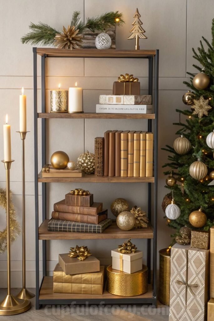 modern-glam-christmas-shelf-styling-with-metallic-