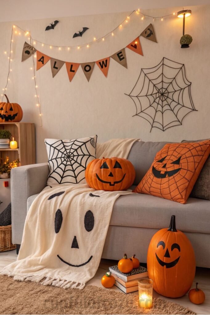 pumpkin-themed-throw-blankets-and-pillows-on-couch (1)