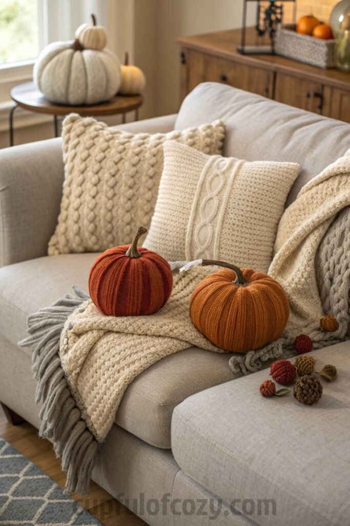 pumpkin-themed-throw-blankets-and-pillows-on-couch (1)