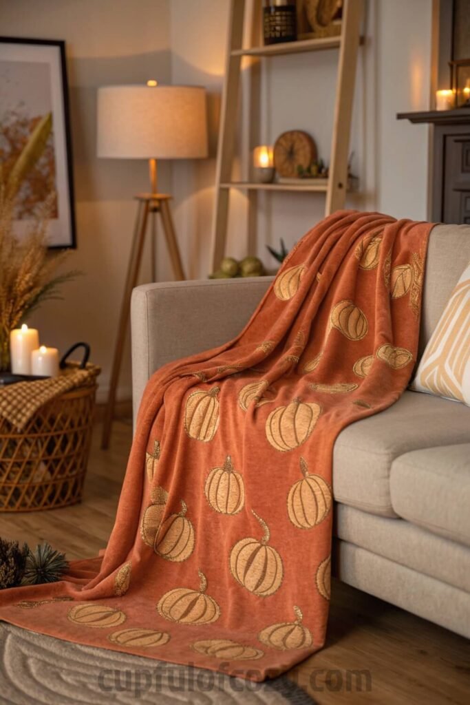 pumpkin-themed-throw-blankets-and-pillows-on-couch (1)