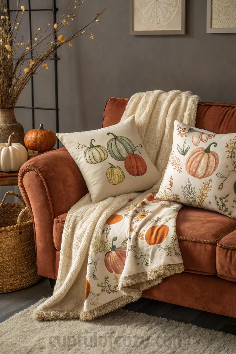 pumpkin-themed-throw-blankets-and-pillows-on-couch (1)