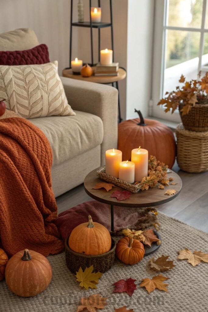 pumpkin-themed-throw-blankets-and-pillows-on-couch (1)