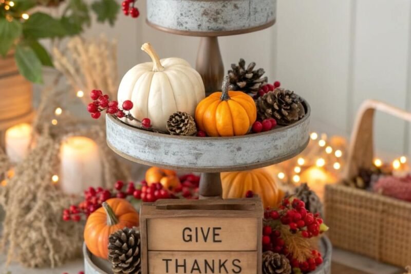 11 Last-Minute Thanksgiving Tiered Tray DIY Dollar Tree Ideas for Busy Hosts