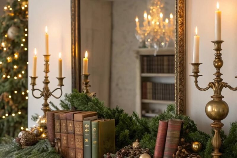 9 Stunning Vintage Christmas Mantel Mirror Decor for Nostalgic Christmas vibes