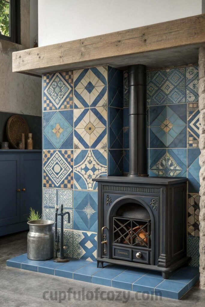 blue-ceramic-tile-with-metallic-fixtures-for-a-chi