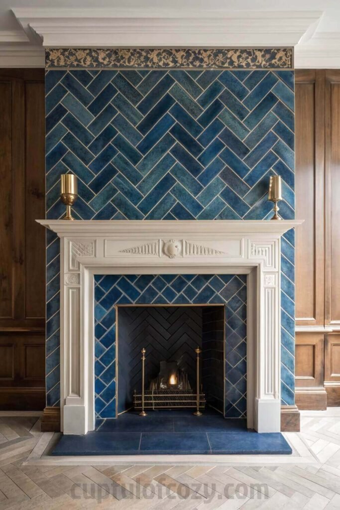 blue-ceramic-tile-with-metallic-fixtures-for-a-chi
