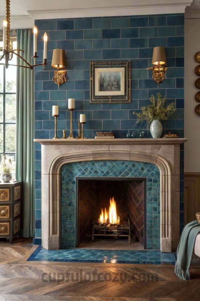 blue-ceramic-tile-with-metallic-fixtures-for-a-chi