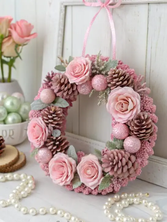 10 Dreamy Mini Cottagecore-Inspired Pink Pinecone Wreath for Windows or Cabinets Using Dollar Stores Finds – That’ll Make Your Heart Flutter