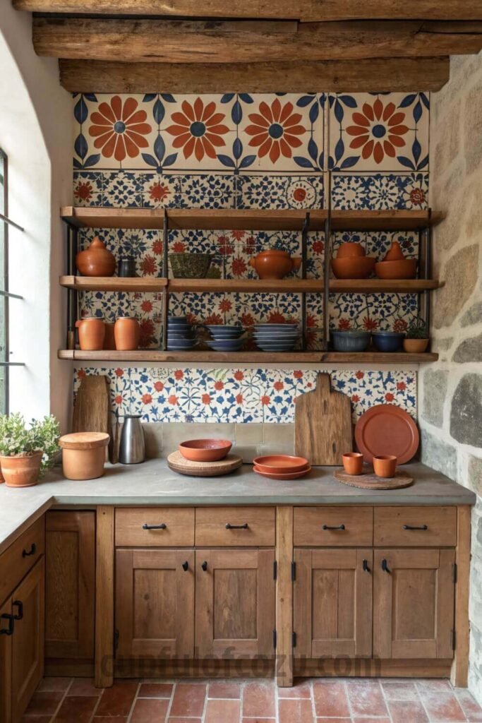open-shelving-with-a-bold-mexican-tile-backsplash (1)
