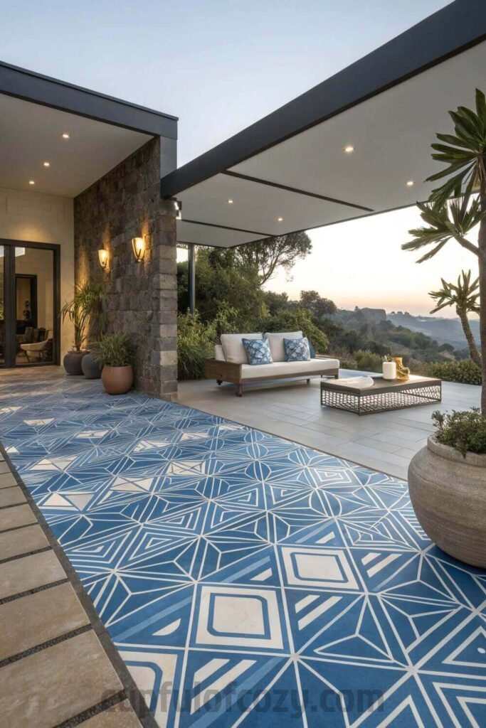 outdoor-patio-ideas-using-blue-ceramic-tile-floori