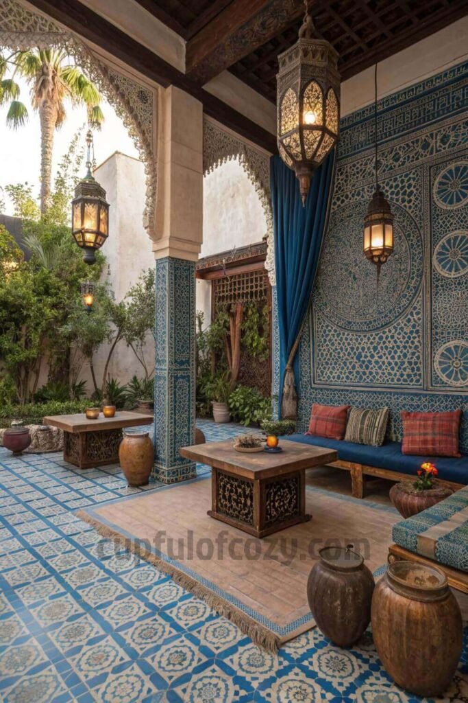outdoor-patio-ideas-using-blue-ceramic-tile-floori