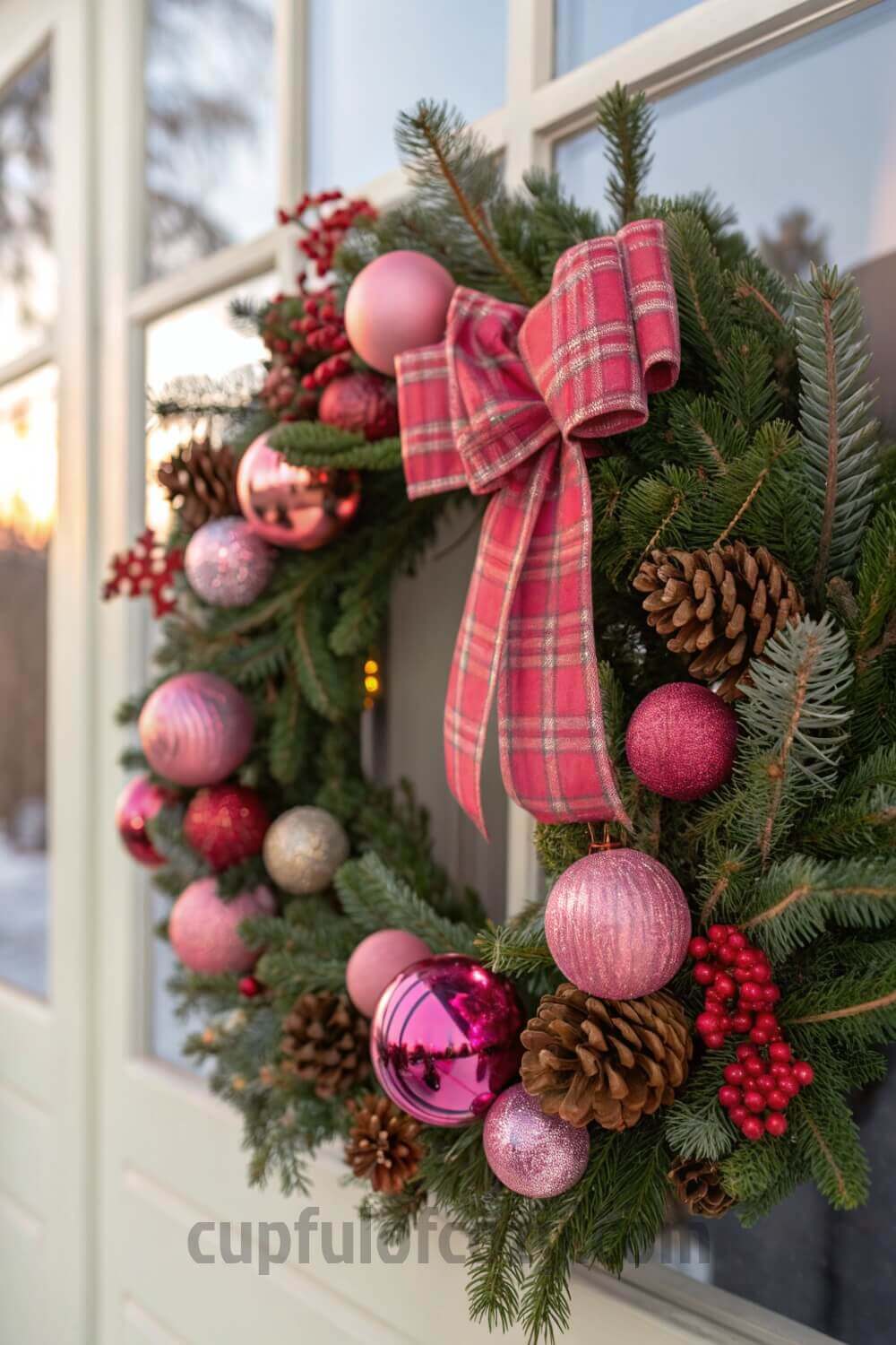 pink-christmas-wreath-with-oversized-plaid-bows-an (9)