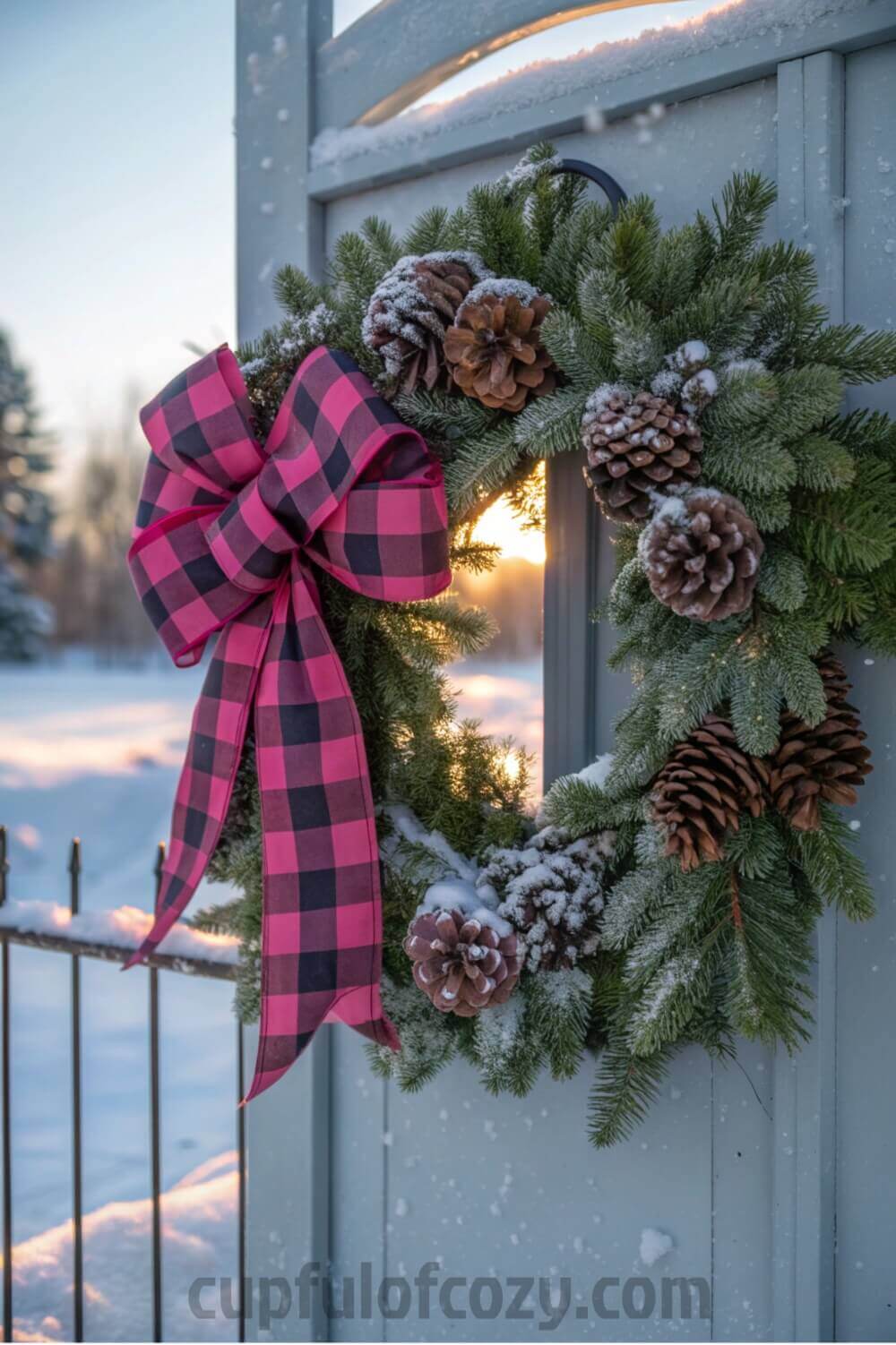 pink-christmas-wreath-with-oversized-plaid-bows-an
