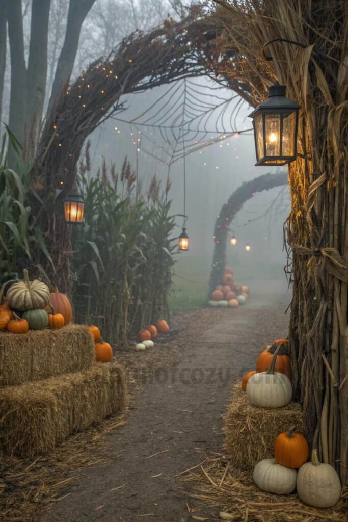 pumpkins--cornstalks---hay-for-a-rustic-spooky-ent