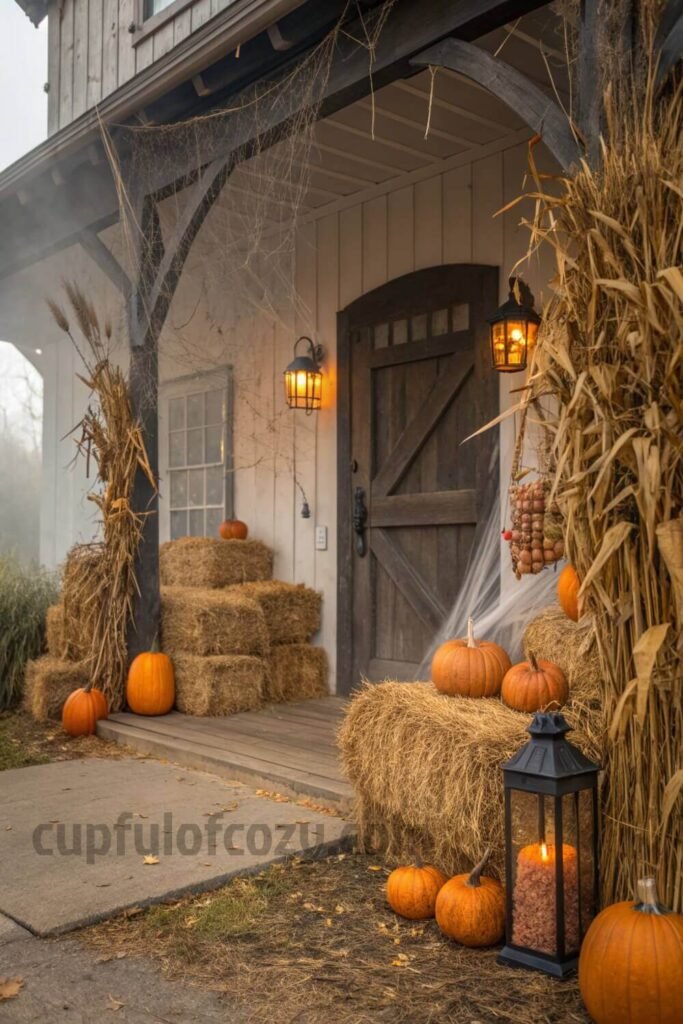 pumpkins--cornstalks---hay-for-a-rustic-spooky-ent