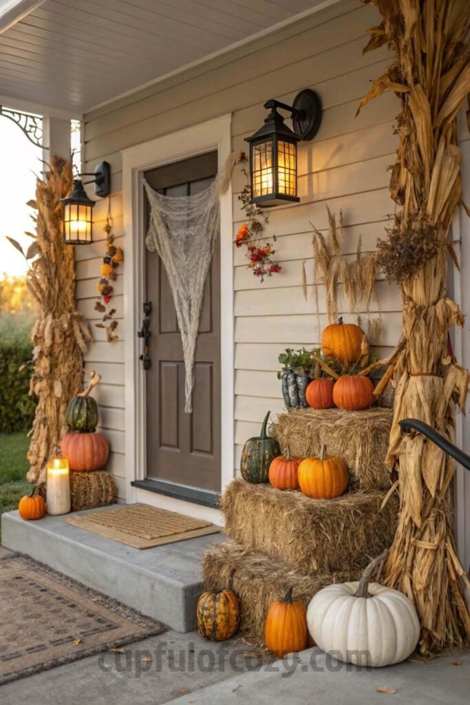 pumpkins--cornstalks---hay-for-a-rustic-spooky-ent
