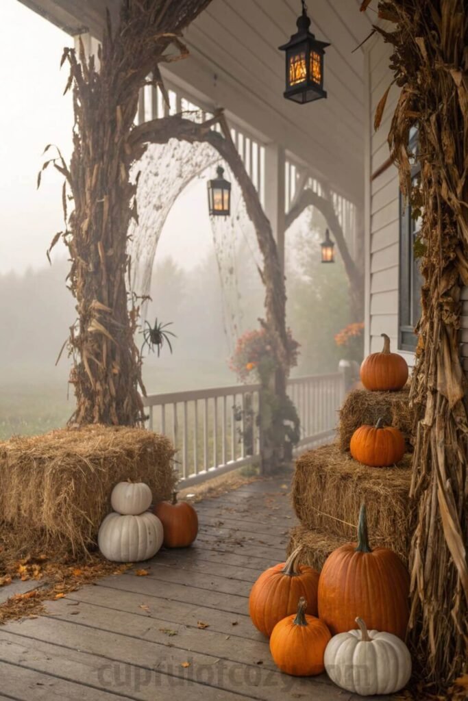 pumpkins--cornstalks---hay-for-a-rustic-spooky-ent